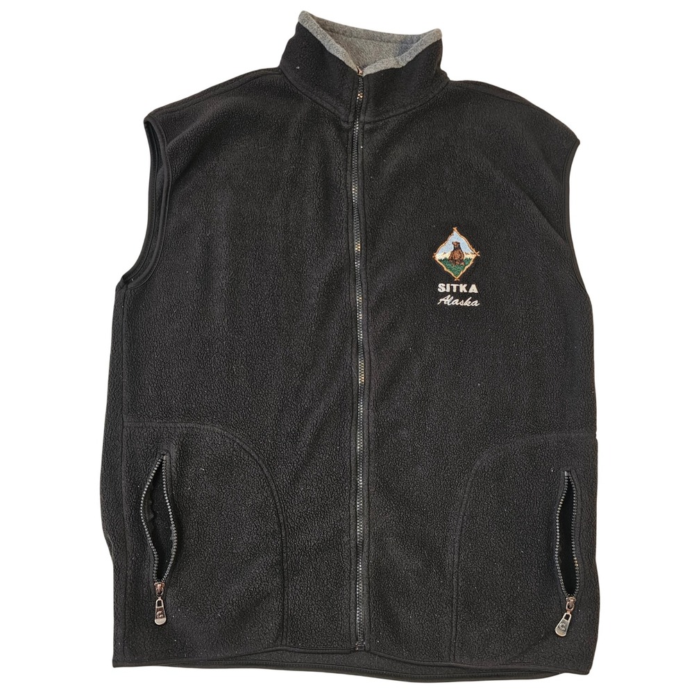 Gogo Sports Sitka Alaska Bear Fleece Vest Black Full Zip Mens XL